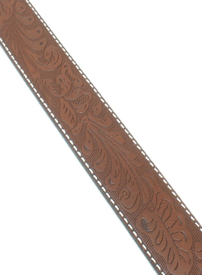 BC Belts حزام جلدي من بي سي بيلتس بخياطة بيضاء ونقوش غربية بارزة، عرضه 1.5 بوصة، مزود بأزرار كبس (بني/أبيض - صغير) - Image 5